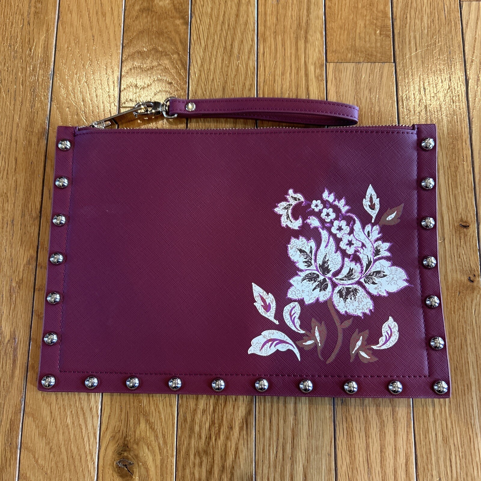 Port Wine Floral Studded Clutch Wristlet by White House Black Market