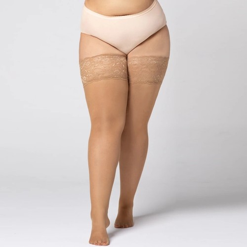 MONA Divine stockings large big plus size hold-ups silicone lace crown 30 Den - Picture 21 of 22