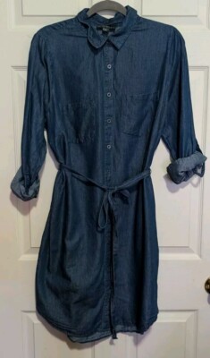 forever 21 plus denim dress Forever 21+ Plus Sizes Chambray Denim-Like Shirt Dress XL Cotton Lyocell  Blend