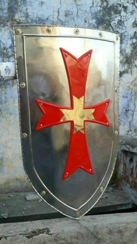 Medieval Heavy Red Cross Knight Shield Battle Medieval Armor Heater Shield '' - Photo 1 sur 4