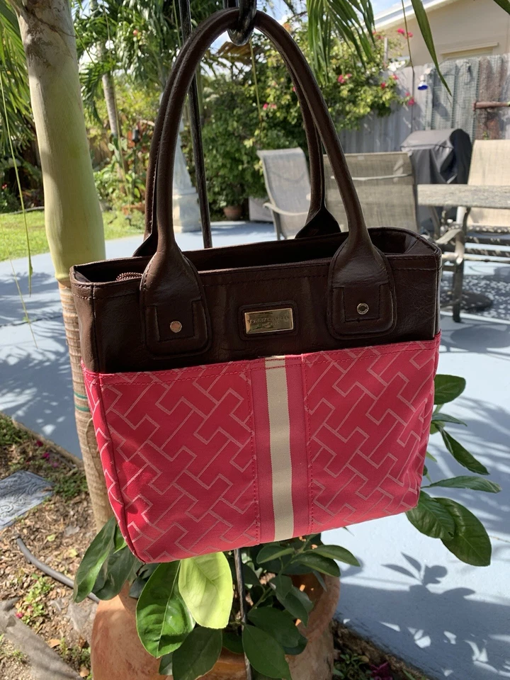 Tommy Hilfiger Rosa Caliente con Cuero Marrón Firma Bolso Cartera Bolso Cartera Foto 3 de 4