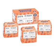 87 Ct Pura Hypoallergenic Diapers, Size 2 7-13 lbs Totally Chlorine Free,