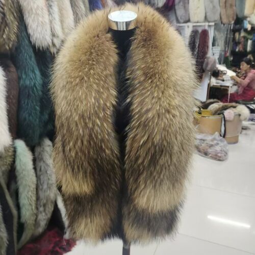 Sciarpa super grande lunga pelliccia di procione naturale avvolge 180*20 cm stole vera pelliccia - Foto 3 di 13