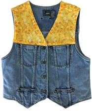 Upcycled Boho "friendship" Denim Jean Vest, Size Petite Medium — Free Shipping!