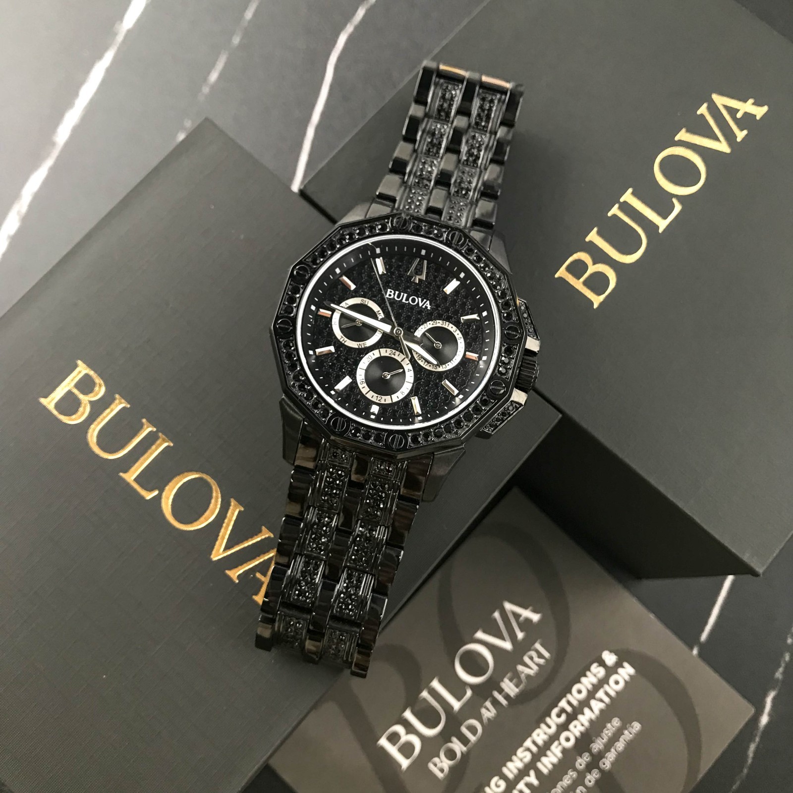 Bulova Crystal Octava  Chronograph Black Pave Crystal Men's Watch 41.5mm
