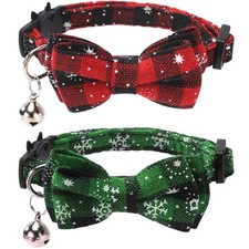2 Pack/Set Christmas Cat Collar Breakaway with Cute Bow Tie and Christmas-1