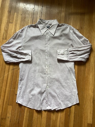 John Varvatos, John Varvatos Men's XL Purple Striped Button-Front Shirt,Lightweight,Altered