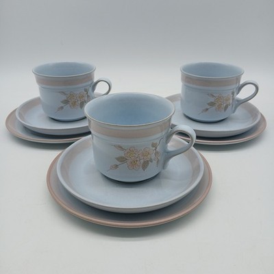 Denby Normandie 3 Teetassen Trios 3 Beilagenteller 17 cm 3 Untertassen Vintage Steingut 