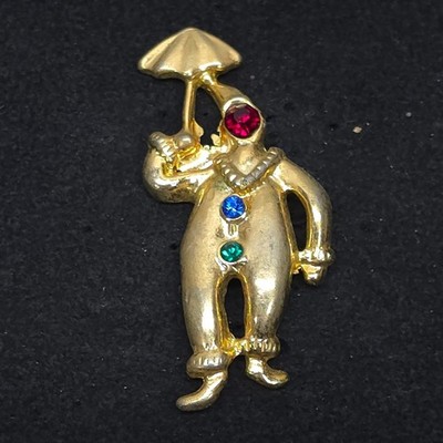Clown Umbrella Tie Tack Hat Coat Lapel Pin Back Brooch Rhinestone Whimsical
