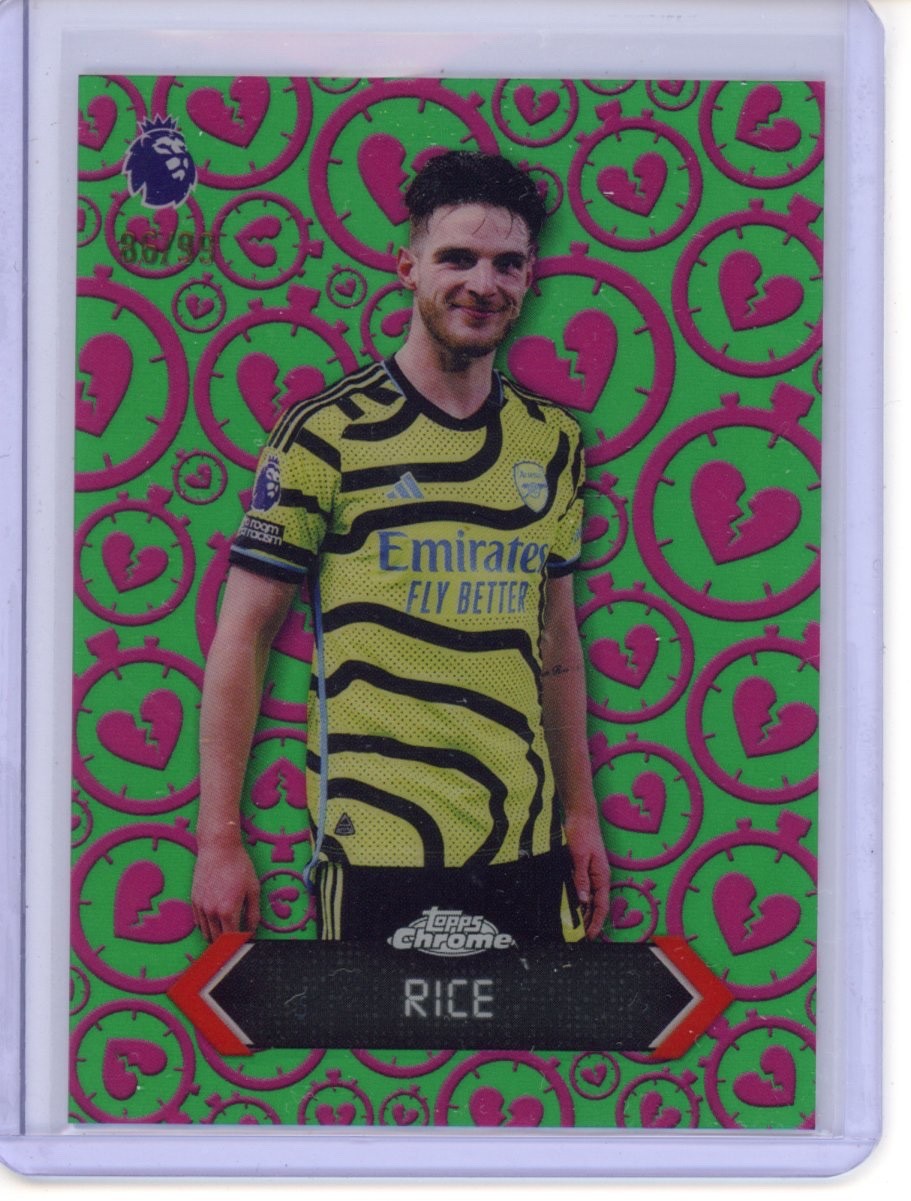 Declan Rice 2025-26 Topps Chrome EPL Stoppage Time Heartbreaker Green 86/99