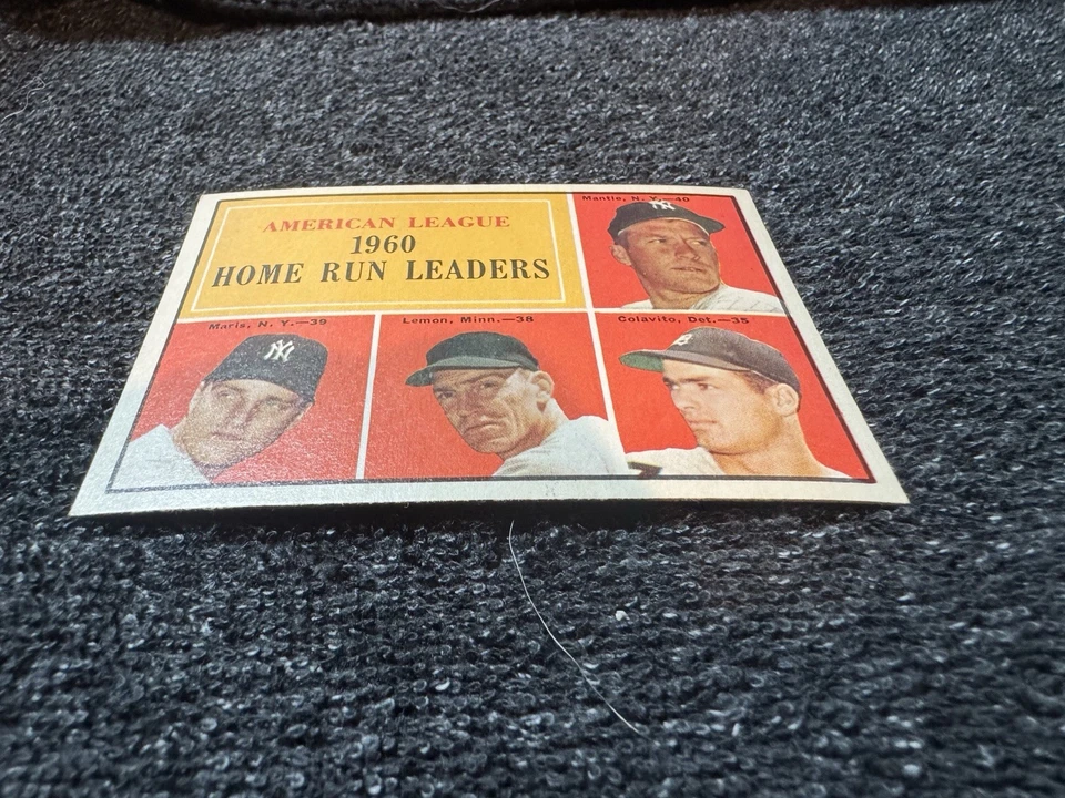 1961 Topps AL Home Run Leaders (1960) - Mantle, Maris Nm-mt - Imagem 2 de 4
