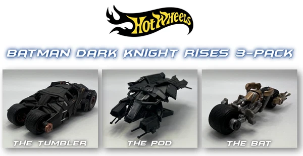 Hot Wheels Batman Dark Knight Rises 3-Pack: Batmobile/ Batplane/ Batcycle  NEW