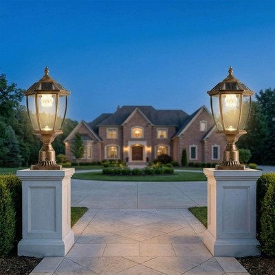 2 Pack Outdoor Solar Post Light Fixture Dusk To Dawn 20'' Pillar Lamp with Remote