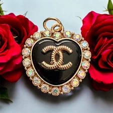 Chanel Zipper Pull Button Charm  Black & Iridescent 20mm