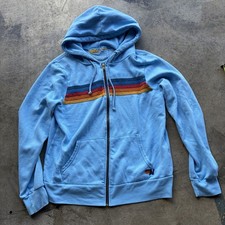 Aviator Nation 5 Stripe Hoodie Full Zip Blue Sweatshirt Adult Size Large