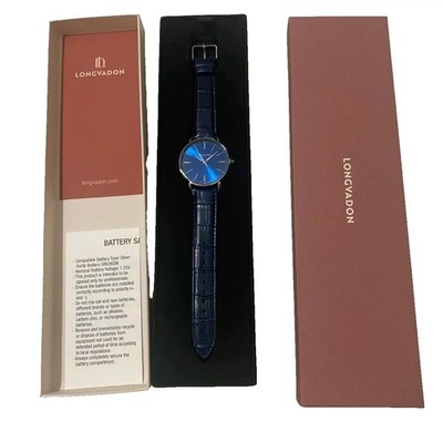 Longvadon Classic Bleu Nuit Men's Wristwatch, Leather Strap, Quartz Movement