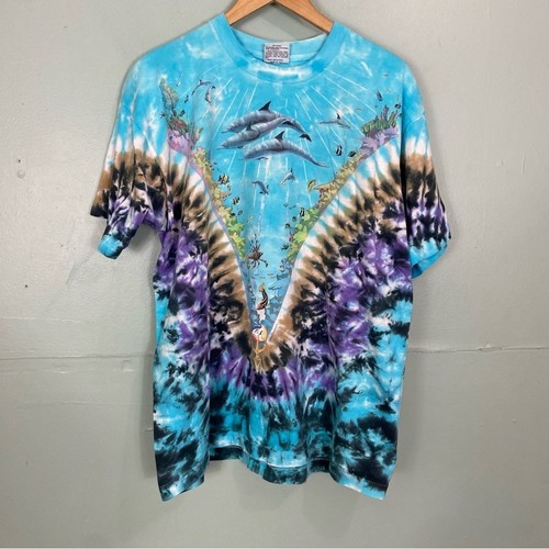 Liquid Blue VTG Aquatic Underwater Dolphins Coral Reef Ocean AOP XL T Shirt Tee