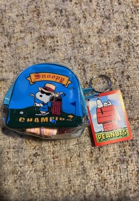 1999 Peanuts Snoopy golf champion Keychain Zip Coin Bag Round w/Candy/Tags