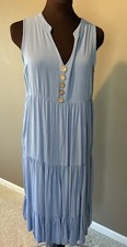 Women's Midi Sundress S Blue Tiered V Neck Sleeveless Long Relaxed Shein Beach