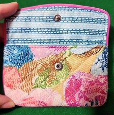 Vera Bradley Iconic Zip ID Case Coin Purse Small Keychain Ring Wallet Quilted