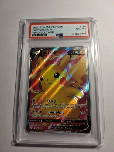 Pikachu v Full Art Holo Card 170/185 Ultra Rare SWSH04: Vivid Voltage Psa 8
