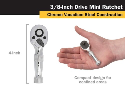 12102 3/8-Inch Drive x 4-Inch 60-Tooth Mini Ratchet - Picture 2 of 4
