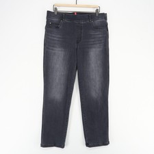 Spanx Ankle Straight Jeans Womens XL Washed Black Stretch Denim Pull On