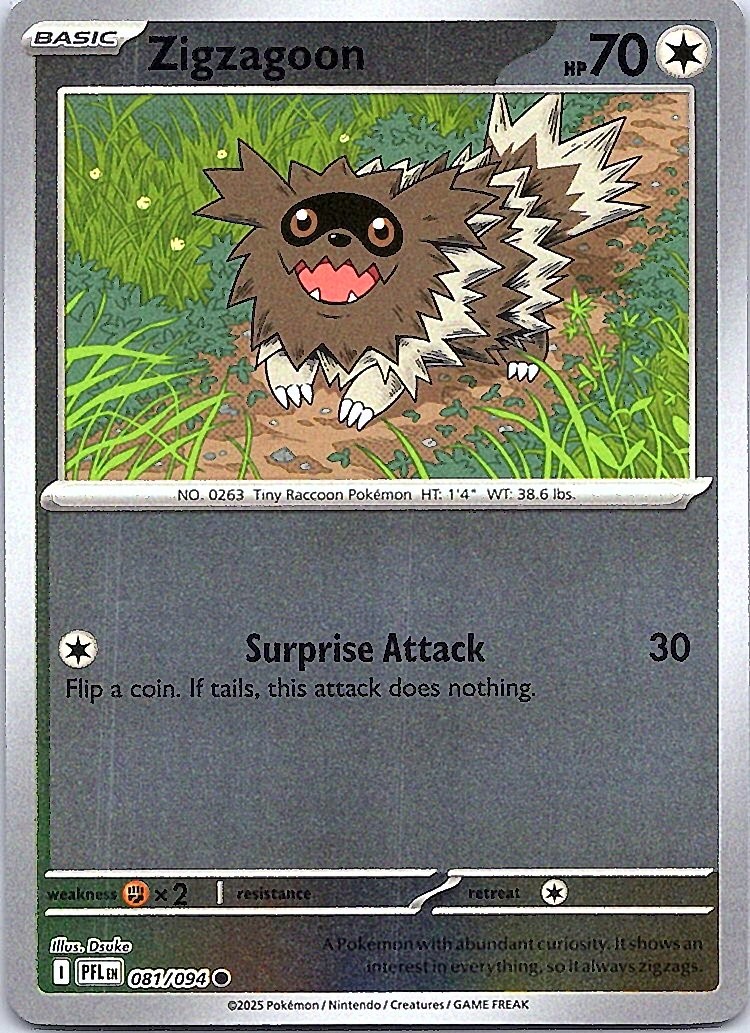 Zigzagoon Common Colorless Reverse Holo ME02: Phantasmal Flames 081/094 NM