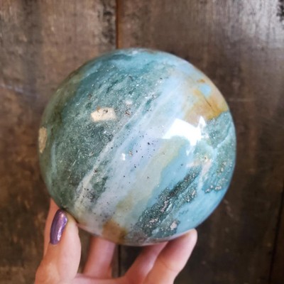 XL Ocean Jasper Blue Green Iron Crystal Sphere 1260 Grams 96mm