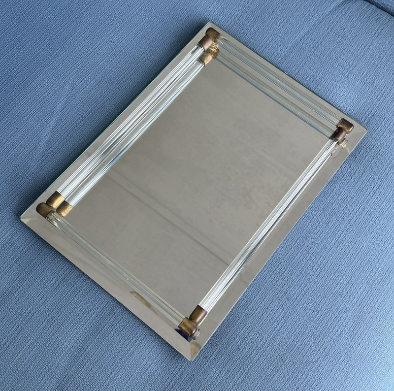Art Deco Style Vanity Tray Mirror Perfume Lucite Rods 8x11