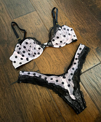 Victoria's Secret Lace Pink & Black Polka Dot Set