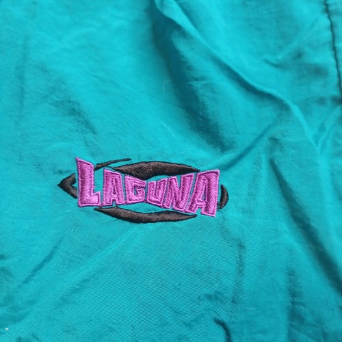 Vtg Laguna Mens L Purple Teal Black Color Block 90s Lined Swim Trunks Rad Nylon - Picture 8 of 14