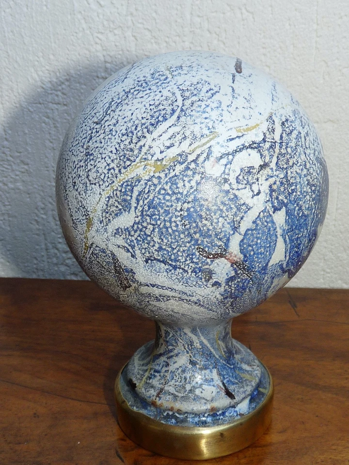 ancienne boule de rampe d'escalier bronze et fonte émaillé imitation marbre - Photo 2/4