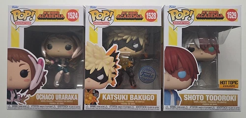 3 FUNKO POP MY HERO ACADEMIA 1524 URARAKA 1528 BAKUGO SE 1529 TODOROKI HOT TOPIC