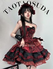 3pcs/Set Lolita Dress Short Sleeves Bubble Dress Gothic Lace Flounce New