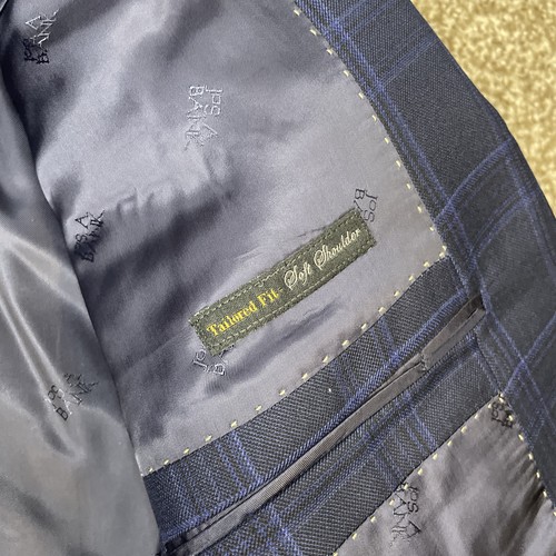 Jos. A. Bank Reserve Mens Wool Plaid Blazer 46 L Tailored Fit Soft Shoulder Blue - Picture 8 of 9