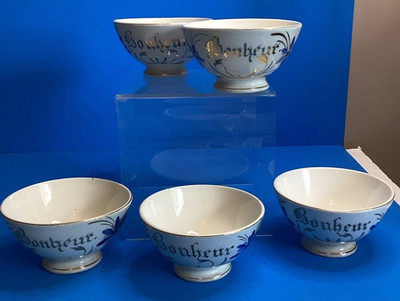 5 Petrus Regout & Co Hand painted Coffee bowls 3 3/4'' Maastricht Holland