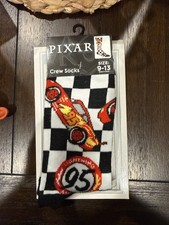 New Disney PIXAR CARS Lightning McQueen Race Car Crew Socks Sz 9-13 Men's