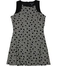 American Living Womens Floral Fit & Flare Dress, Black, 16