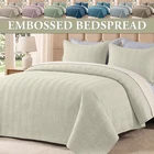 Twin Embossed Bedspread Sets Soft Reversible 3 Piece Quilt Set with Pillow Shams
