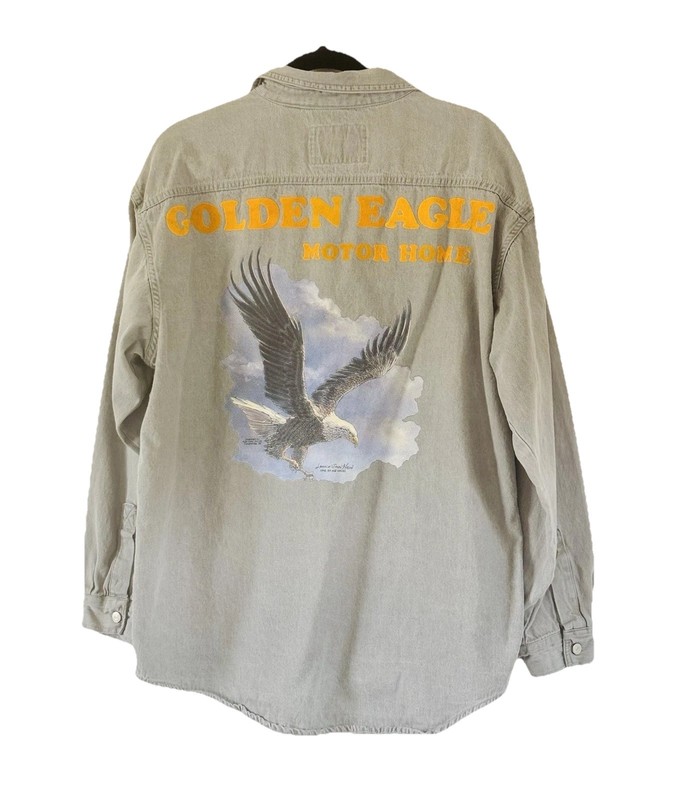 Vintage Guns Club Grey Button Down Golden Eagle Motor Home Size M