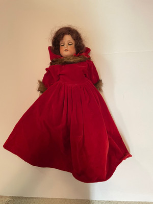 China Doll With Red Velvet, Fur Timed Dress,velvet Hat