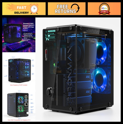 5-MAX Raspberry Pi 5 Case with Dual NVMe M.2 SSD, Mini PC NAS RAID, PWM Cooler &
