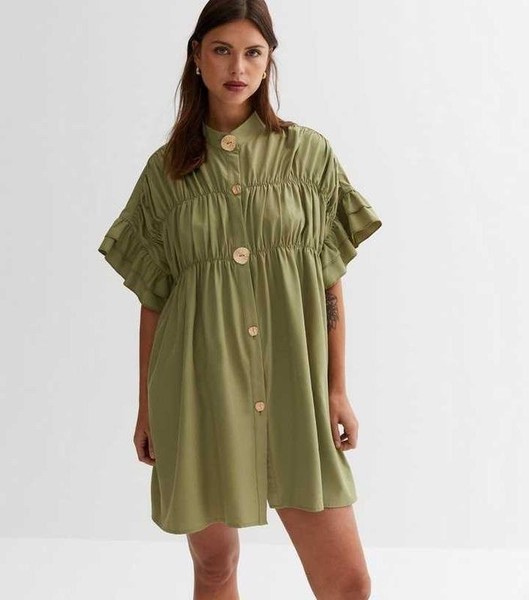 Women Cameo Rose Dress Khaki Polyester L