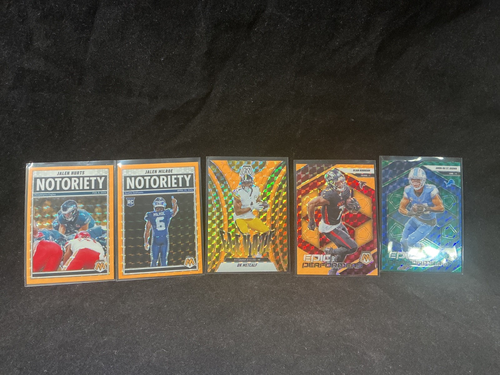 Jalen Hurts #1 Football Cards 2025 Panini Mosaic Notoriety trading card — raw and PSA graded price guide