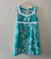 Lilly Pulitzer Green Lagoon Birds Bees Jacquard Dress Girls Size 7