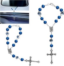 Car Rosary for Rearview Mirror, Blue Ceramic Beads Pendant