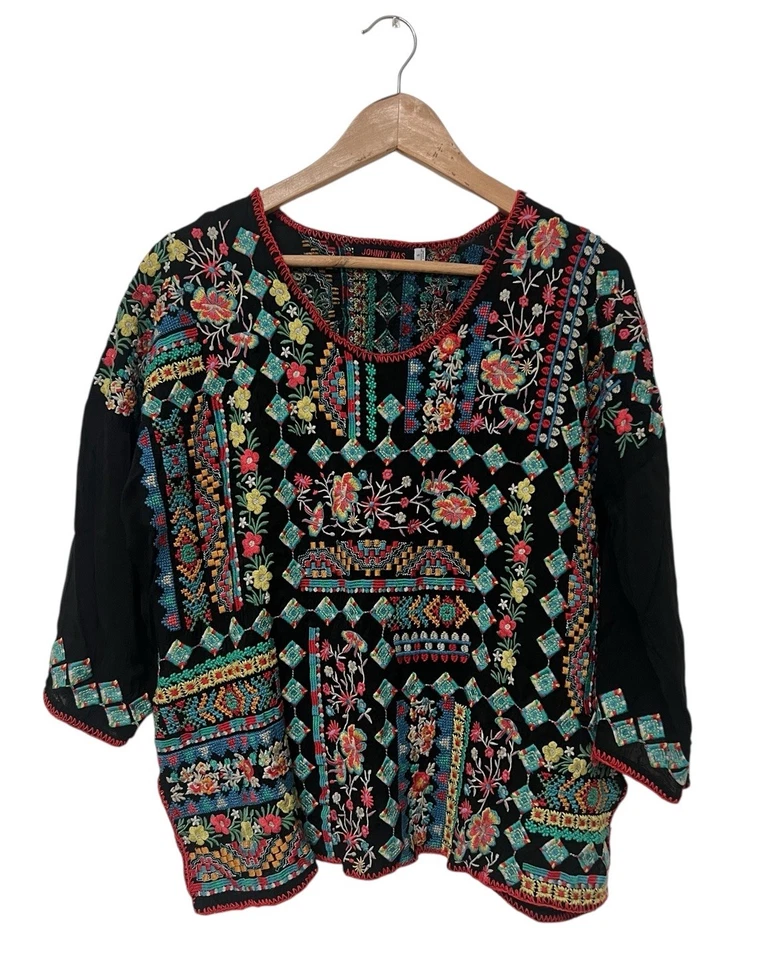 Blusa Top Johnny Was Tamryn Bordada S Arte Popular Boho Casa Campesina Gitana Foto 2 de 4