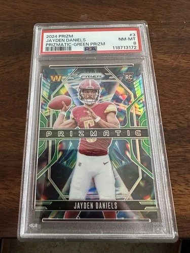 2024 Panini Prizm Prizmatic Jayden Daniels #3 Green Prizm PSA 8 (RC, Commanders)