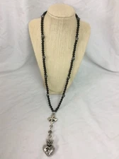 Gorgeous King Queen Baby sterling Silver 925 Onyx Heart Crown Rosary necklace